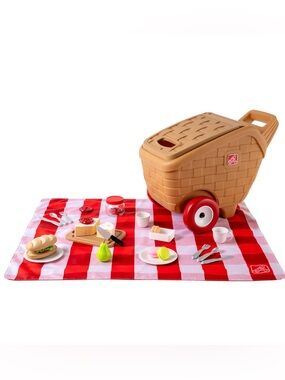 Children's Picnic Play Cart Toy - Brown & Red Picnic Set